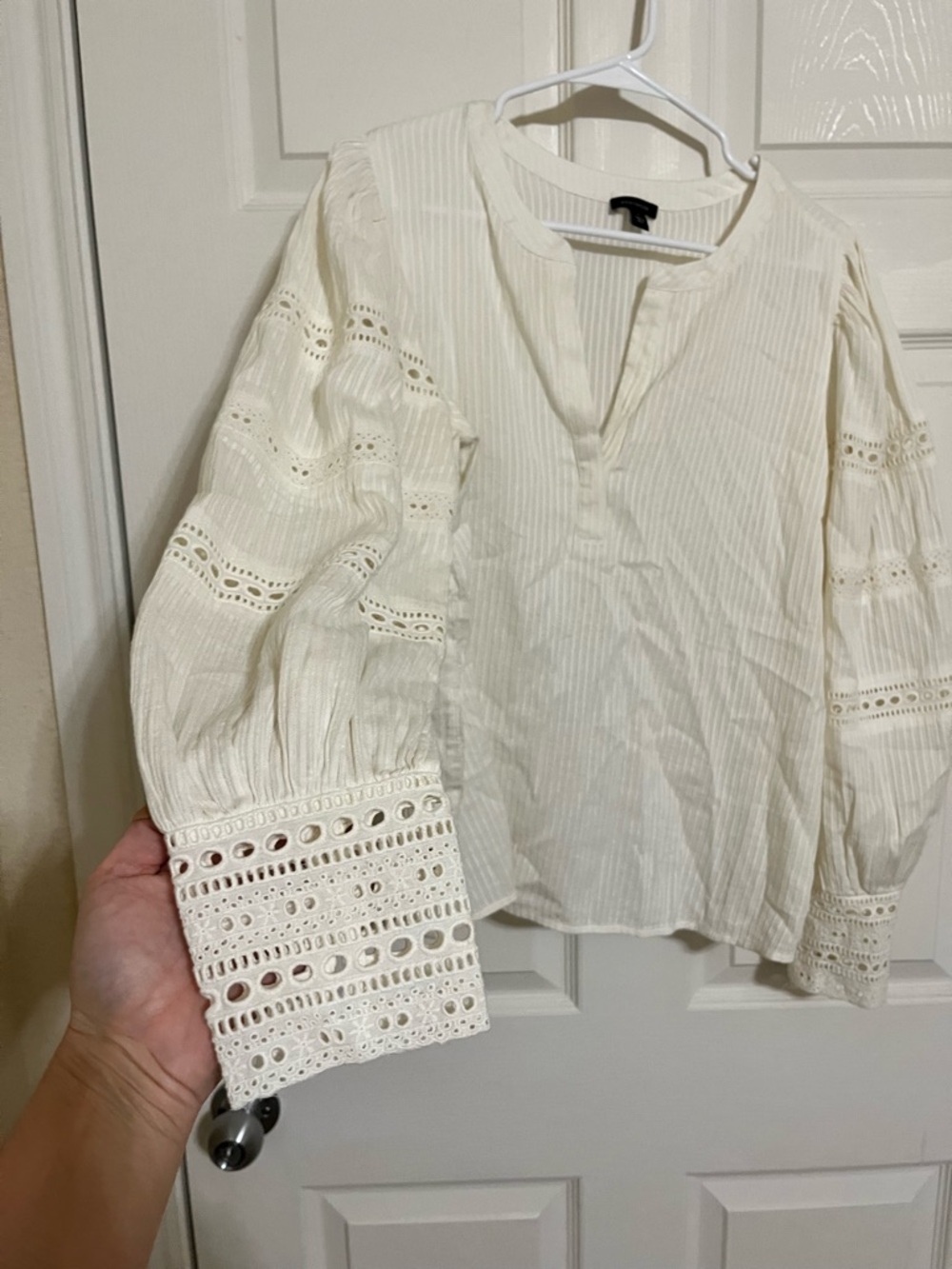 Ann Taylor Ivory Lace-Insert Button Down Blouse - Picture 5 of 8
